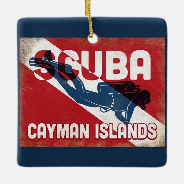 Cayman Islands Scuba Diver - Blue Retro Keramikornament (Vorderseite)