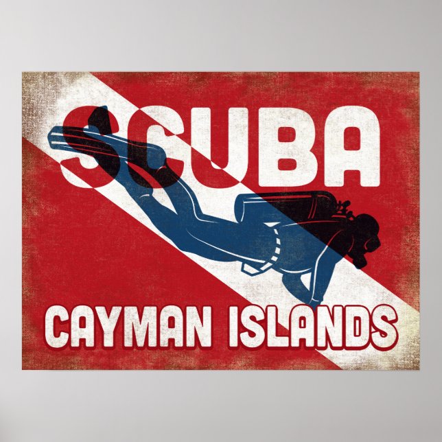 Cayman Islands Scuba Diver - Blue Retro Poster (Vorne)