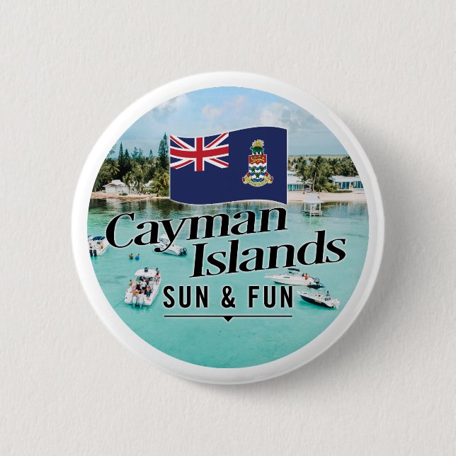"Cayman Islands Sun & Fun" mit Flagge Button (Vorderseite)