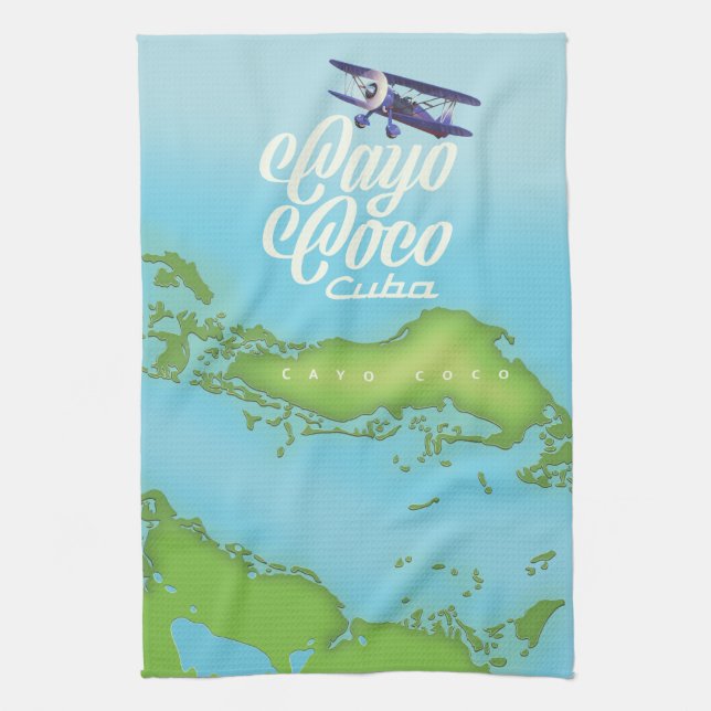 Cayo Coco Kuba Vintage Stilkarte. Geschirrtuch (Vertikal)