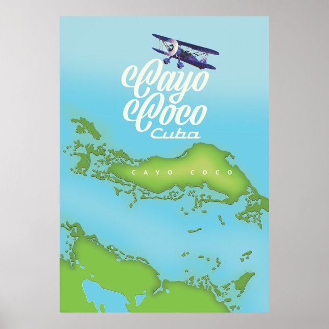 Cayo Coco Kuba Vintage Stilkarte. Poster (Vorne)