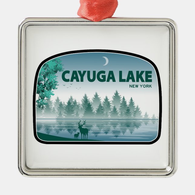 Cayuga Lake New York Deer Ornament Aus Metall (Vorne)