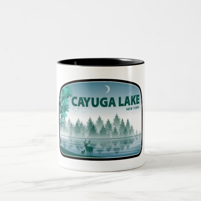 Cayuga Lake New York Deer Zweifarbige Tasse (Mittel)