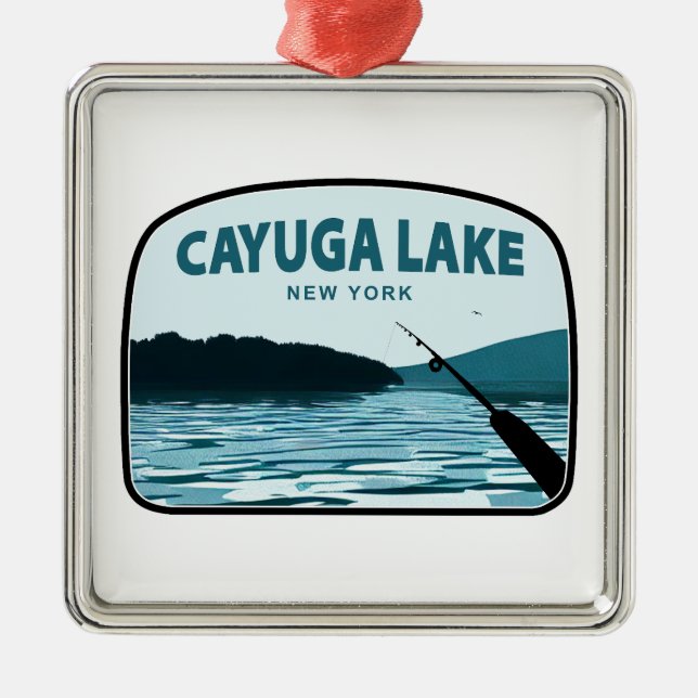 Cayuga Lake New York Fishing Rod Ornament Aus Metall (Vorne)