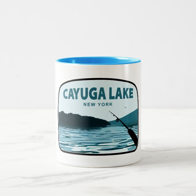 Cayuga Lake New York Fishing Rod Zweifarbige Tasse (Mittel)