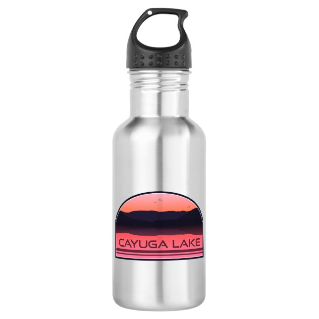 Cayuga Lake New York Red Sunrise Edelstahlflasche (Vorderseite)
