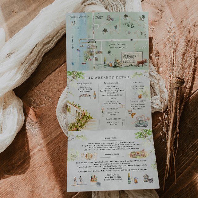 Cayuga Lake NY | Illustrierte Hochzeit: Tri-Fold Dreifach Gefaltete Einladung (Von Creator hochgeladen)