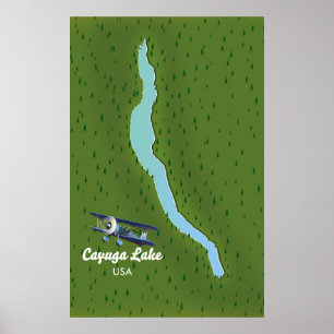Cayuga Lake Reisekarte im Vintage-Stil Poster