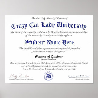 CCLU Diploma - Navy Siegel - Cat Portrait Poster