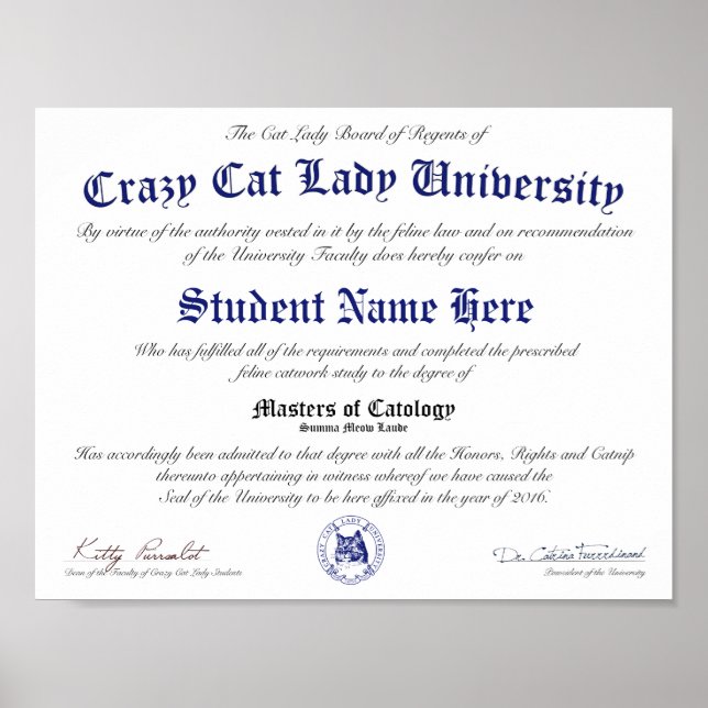 CCLU Diploma - Navy Siegel - Cat Portrait Poster (Vorne)
