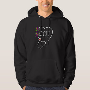 CCU Floral Stethoscope Critical Care Unit Nurse Gr Hoodie