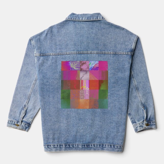 CD1FE646 Abstrakte digitale Glitch-Art-Gitternetz- Jeansjacke (Rückseite)