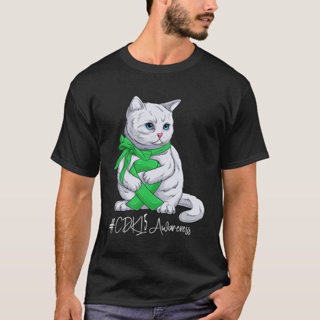 CDKL5 Awareness Month Green Ribbon Cat T-Shirt (Vorderseite)