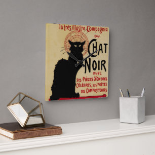 Ce Soir Chat Noir Black Cat, Vintag Art Nouveau Quadratische Wanduhr