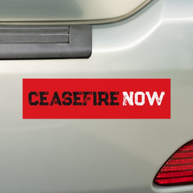Cease Fire Now Schwarz-weiß Red Grunge Typografie Autoaufkleber (Auf Auto)