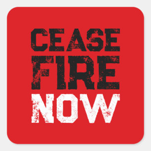Cease Fire Now Schwarz-weiß Red Grunge Typografie Quadratischer Aufkleber