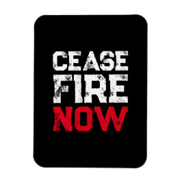 Cease Fire Now white red black grunge typography Magnet