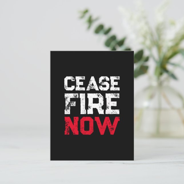 Cease Fire Now white red black grunge typography Postkarte (Stehend Vorderseite)