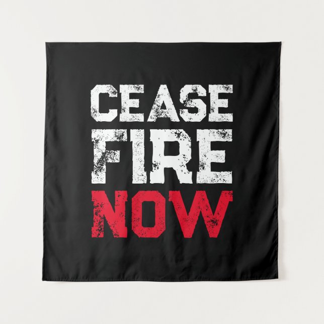 Cease Fire Now white red black grunge typography Wandteppich (Vorderseite)