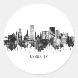 Cebu City Philippinen Skyline BW Runder Aufkleber