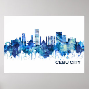 Cebu City Philippines Skyline Blue Poster
