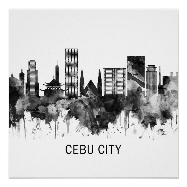 Cebu City Philippines Skyline BW Poster (Vorderseite)