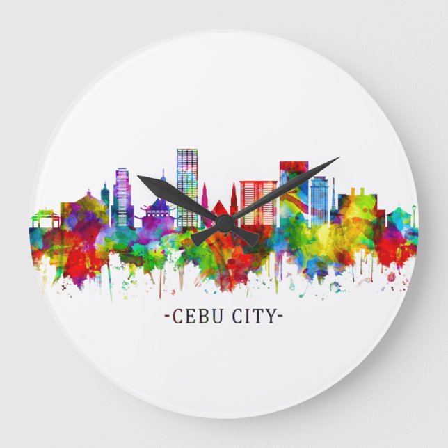 Cebu City Philippines Skyline Große Wanduhr (Vorderseite)