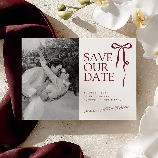CECILIA Burgundy Save the Date with Photo (Von Creator hochgeladen)