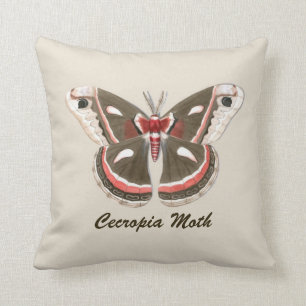 Cecropia Moth Throw Kissen - Beige mit Text