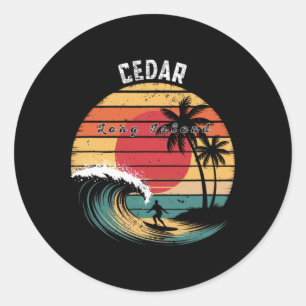 Cedar Beach Long Island Strand Surfen Runder Aufkleber