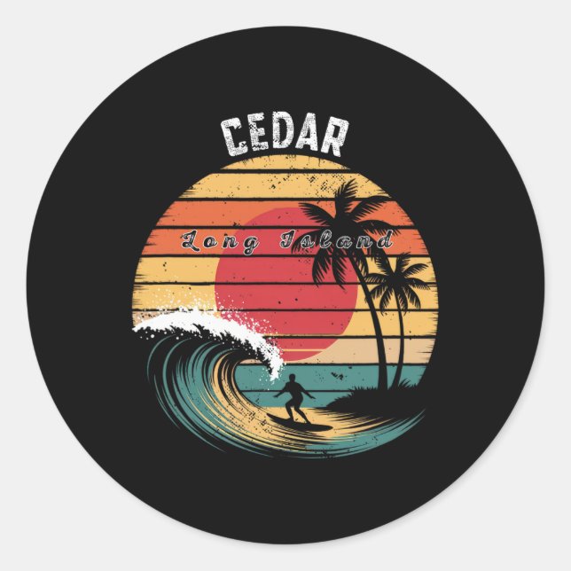 Cedar Beach Long Island Strand Surfen  Runder Aufkleber (Vorderseite)