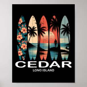 Cedar Beach Long Island Surfbrett Surfen Retro  Poster