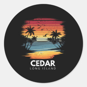 Cedar Beach Long Island Surfbrett Surfen Vintage Runder Aufkleber