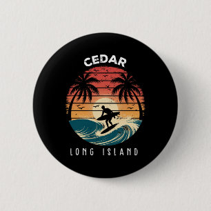 Cedar Beach Long Island Surfbrett Wellen Strand Button