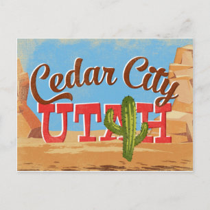 Cedar City Utah Cartoon Desert Vintage Travel Postkarte