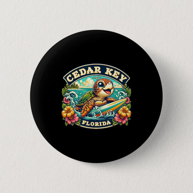 Cedar Key Florida Süße Meeresschildkröte Surft  Button (Vorderseite)