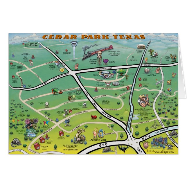 Cedar Park Texas Cartoon Karte (Vorderseite (Horizontal))