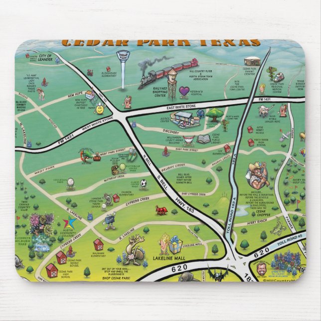 Cedar Park Texas Cartoon Karte Mousepad (Vorne)
