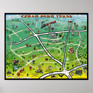 Cedar Park Texas Cartoon Karte Poster