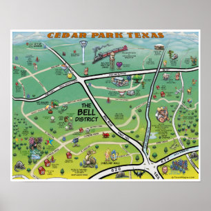 Cedar Park Texas Cartoon Karte Poster