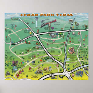 Cedar Park Texas Cartoon Karte Poster