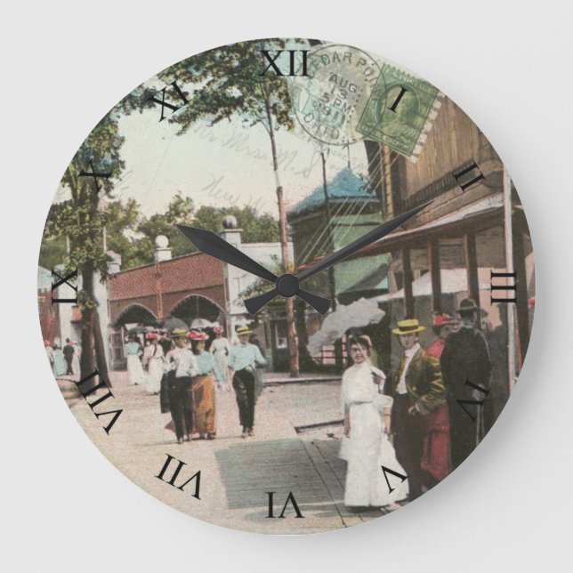 Cedar Point Ohio Post Card Clock - The Midway 1911 Große Wanduhr (Vorderseite)