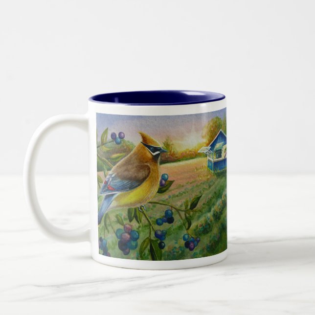 Cedar Waxwing Bird Blueberry Farm WKND Zweifarbige Tasse (Links)