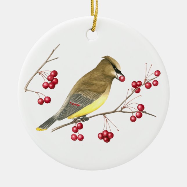 Cedar Waxwing Bird Kunst, Dichtung und Musik Keramik Ornament (Vorne)
