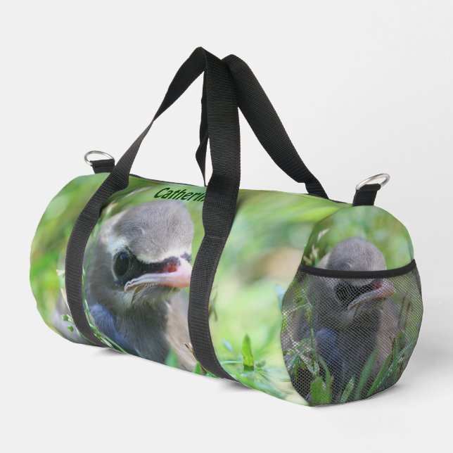 Cedar Waxwing Fledgling Bird Personalisiert Duffle Bag (Rechte Ecke)