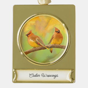 Cedar Waxwing Malerei - Niedliche Original Hunde K Banner-Ornament Gold