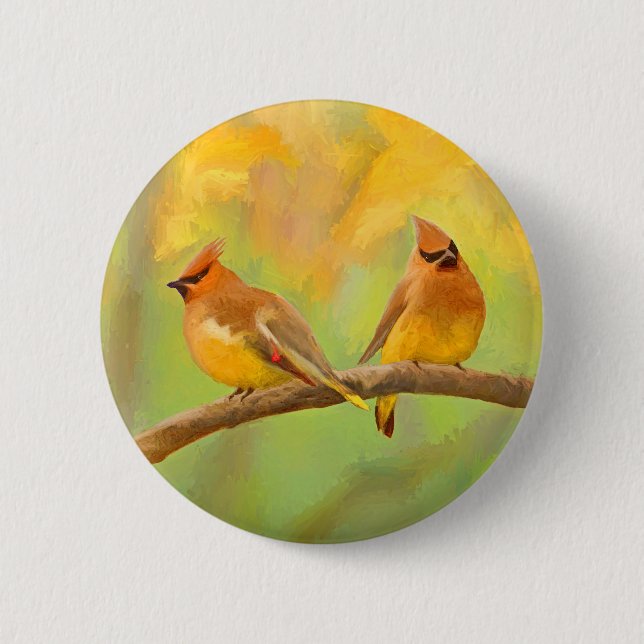 Cedar Waxwing Malerei - Niedliche Original Hunde K Button (Vorderseite)