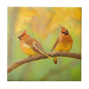 Cedar Waxwing Malerei - Niedliche Original Hunde K Fliese