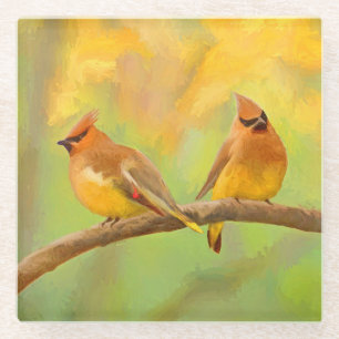 Cedar Waxwing Malerei - Niedliche Original Hunde K Glasuntersetzer