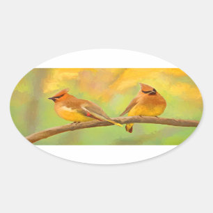 Cedar Waxwing Malerei - Niedliche Original Hunde K Ovaler Aufkleber